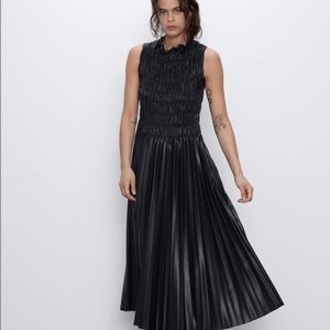 Zara Faux Leather Pleated Midi Dress